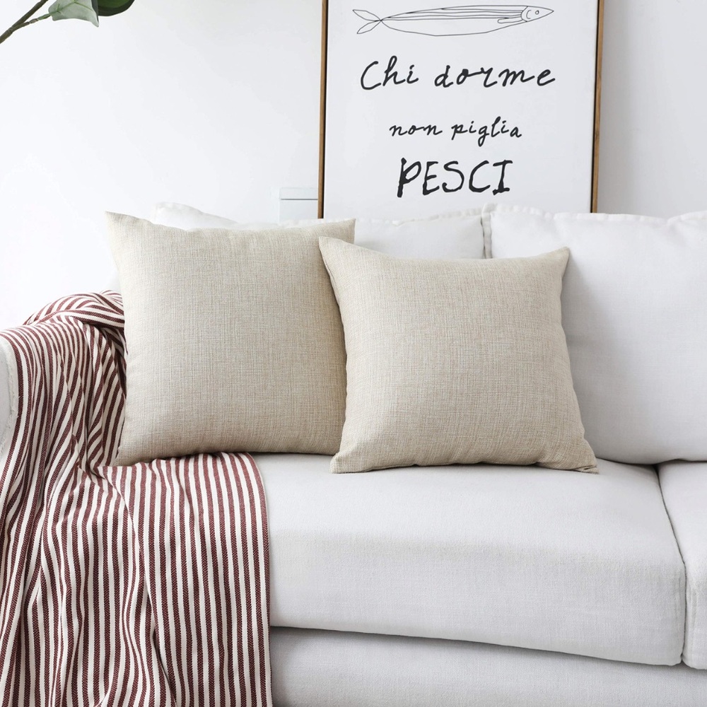 ‘Couch Sofa Bench’ Neutral SQUARE Pillow Covers 20x20” Cream (2-pack)